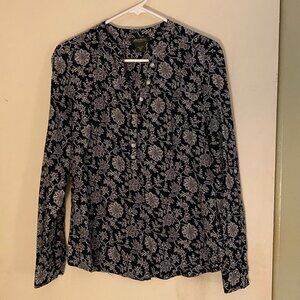 Eddie Bauer Floral Pull Over Lightweight Cotton Blouse